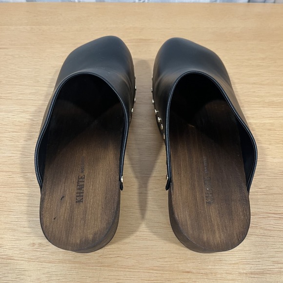 KHAITE Studded Black Leather Wooden Clogs Size EU 41 US 10/10.5 - Picture 6 of 15